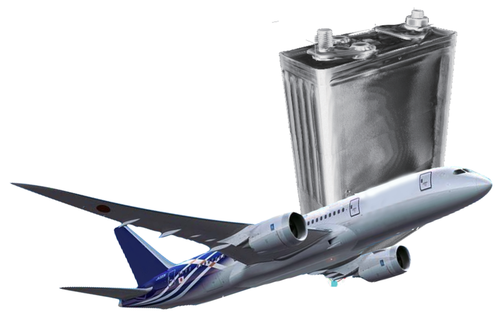 リチウムイオン電池と飛行機の画像